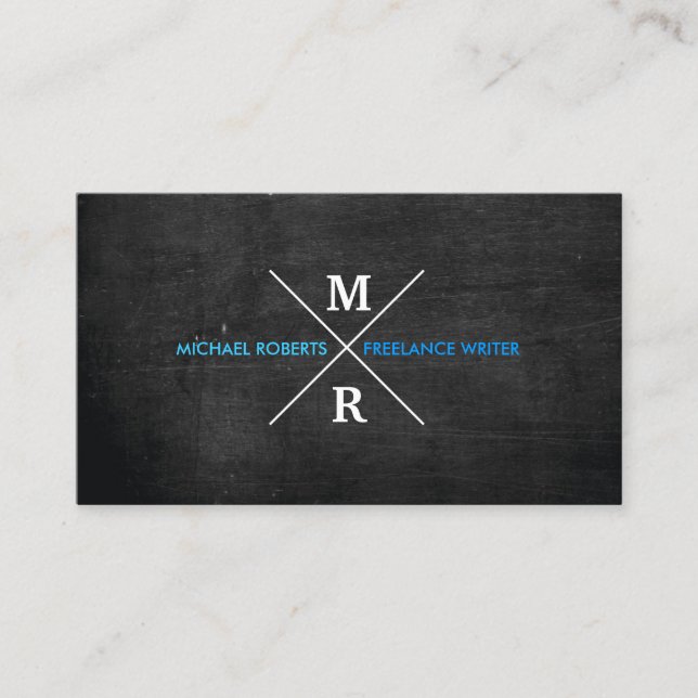 MODERN RUSTIC MONOGRAM Blue Text & Black Wood Visitkort (Framsida)