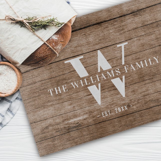 Modern Rustic Monogram Family Namn Vintage Wood (Skapare uppladdad)