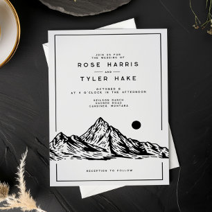 Modern Rustic Mountain Sketch Bröllop Inbjudningar