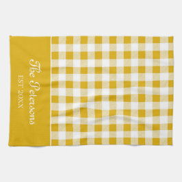 Modern Rustic Mustard Gult Gingham Family Namn Kökshandduk