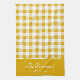 Modern Rustic Mustard Gult Gingham Family Namn Kökshandduk
