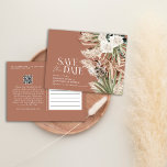 Modern rustic pampas eukalyptus botanisk QR-kod Meddelande Vykort<br><div class="desc">Modern lantlig gård rustik botanisk blomster bohemisk naturlig pampasgräs och eukalyptus botanisk bröllopsinbjudan. Elegant klassisk vattenfärg blomster i terrakotta,  salvia grön,  naturlig kräm och svarta färger. Utrymme på baksidan av denna budgetvänliga bröllopsinbjudan för information och QR-kod för alla dina bröllopsdetaljer.</div>
