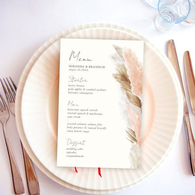 Modern Rustic Pampas Grass Wedding Menu Card (Skapare uppladdad)