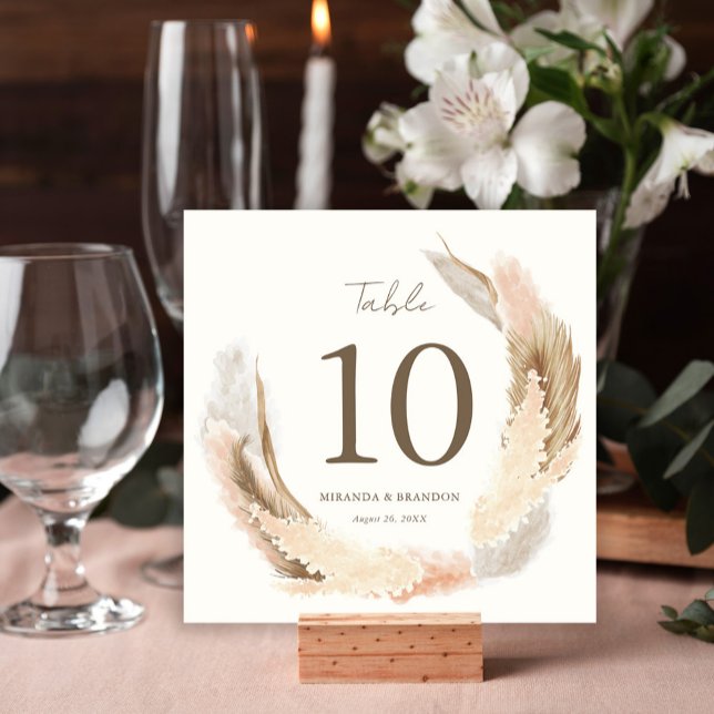 Modern Rustic Pampas Grass Wedding Table Number Inbjudningar (Skapare uppladdad)