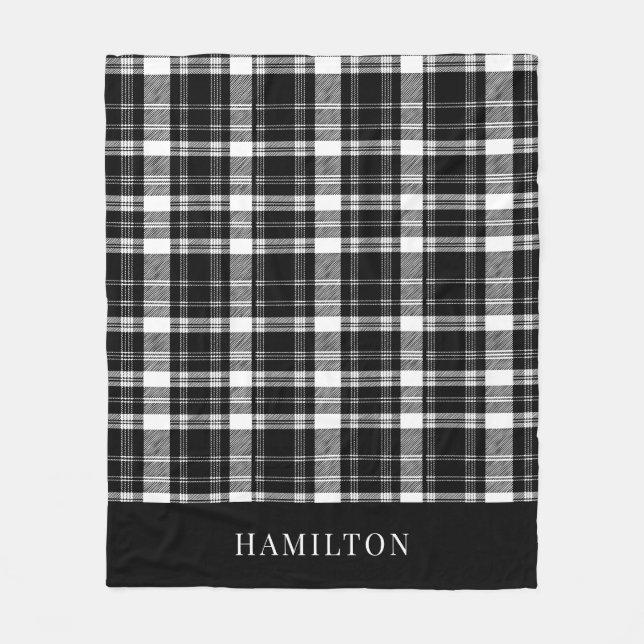  Modern Rustic Personalized Black and White Plaid Fleecefilt (Framsidan)