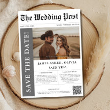 Modern Rustic Photo Bröllop Newspaper QR Code