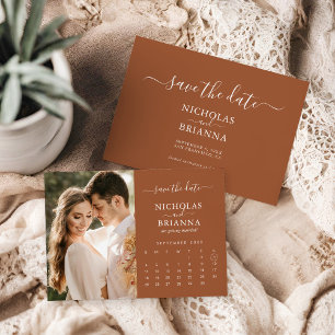 Modern Rustic Photo Calendar Terracotta Bröllop Spara Datumet
