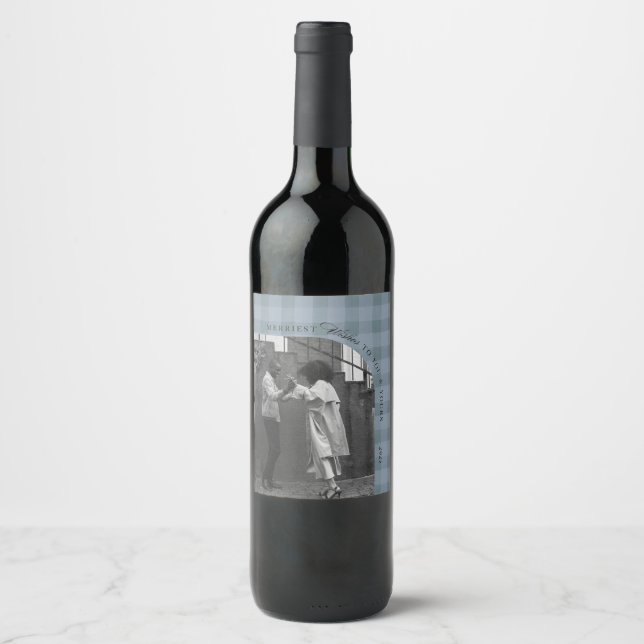 Modern Rustic Plaid Holiday Wine Label Personalize Vinflaska Etikett (Framsida)