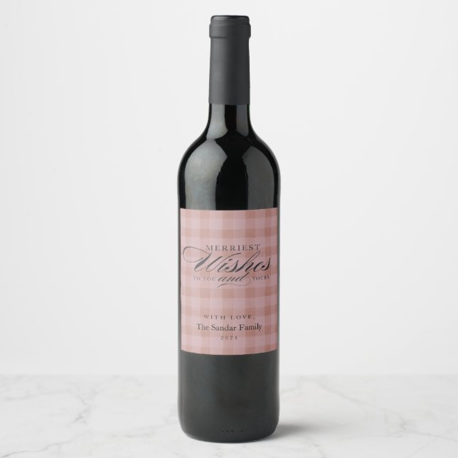 Modern Rustic Plaid Personalized Wine Gift Vinflaska Etikett (Framsida)