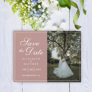 Modern Rustic Rosa Bröllop Photo Save Date