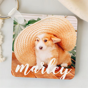 Modern Rustic Simple Anpassningsbar Pet Photo Nyckelring