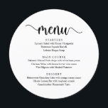 Modern Rustic-skript, Bröllop Elopement-middag Meny<br><div class="desc">Modern Rustic Black and White,  Round Plate Fores,  Bröllop elopement Dinner Menu. En perfekt-meny för din stora dag. Du kan ändra skriptteckensnittet färg och ändra menyn innehåll och typsnitt för att uppfylla dina behov.</div>