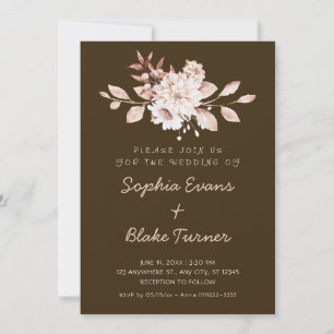 Modern Rustic Soft Blommigt Mocha Brown Bröllop Inbjudningar