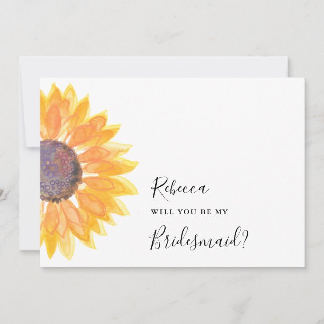 Modern Rustic Solros Watercolor Bridesmaid Inbjudningar (Framsida)