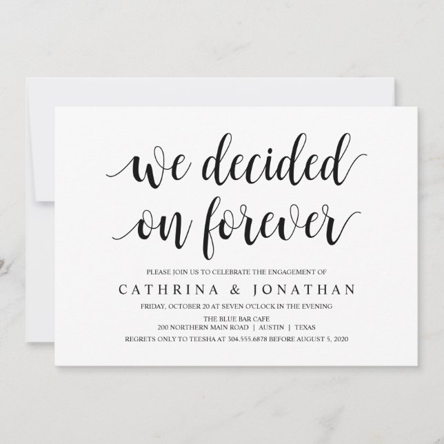 Modern Rustic, svart skript, Förlovningsfest Inbjudningar (Framsida)