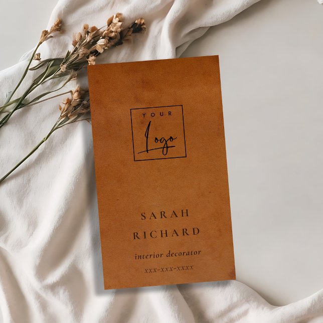 Modern Rustic Tan Leather Struktur Anpassningsbar  Visitkort (Skapare uppladdad)