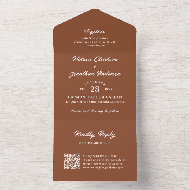 Modern Rustic Terracotta-skript QR-kod Bröllop (Inside)