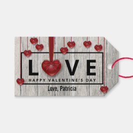 Modern Rustic Valentine Day KÄRLEK Red Hearts Wood Presentetikett