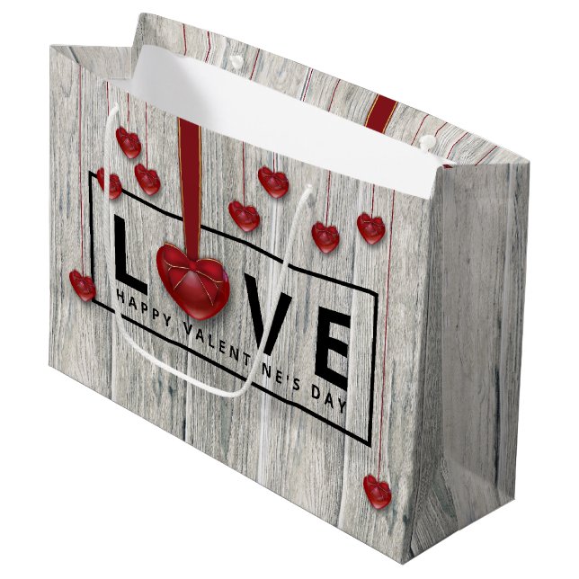 Modern Rustic Valentine Day KÄRLEK Wood Red Hearts (Framsidan Vinklad)