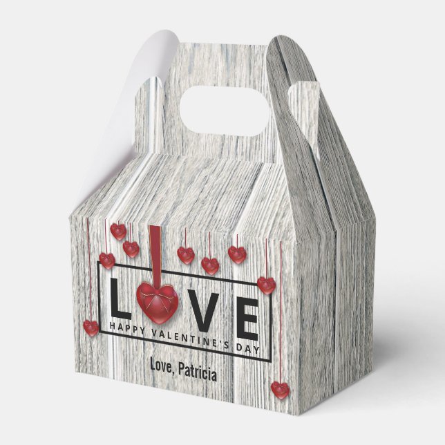 Modern Rustic Valentines Day Wood KÄRLEK Red Heart Presentaskar (Framsidan Sidan)