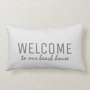Modern rustic vit burlap Välkommen till strandhuse Lumbarkudde