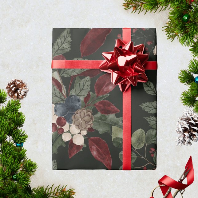 Modern Rustic Watercolor jul Greenery Presentpapper (Skapare uppladdad)