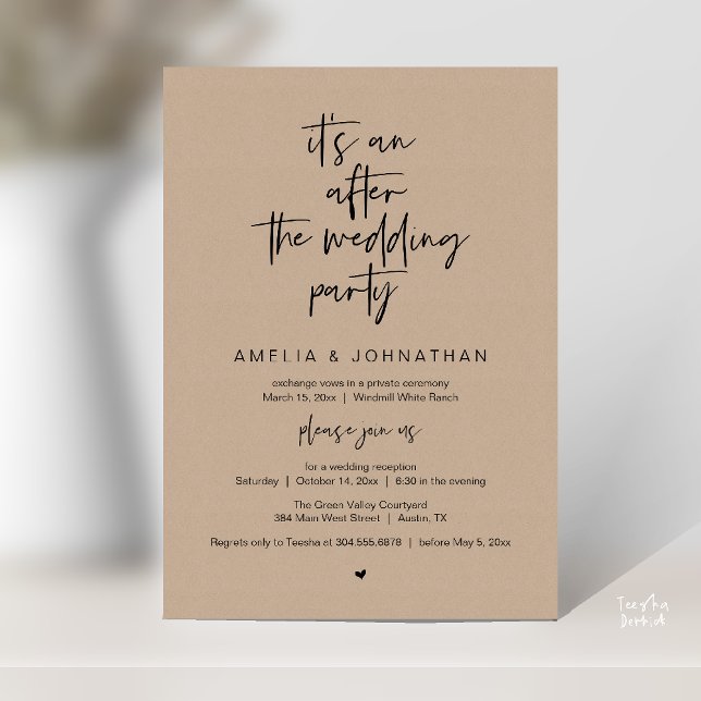 Modern Rustic Wedding Reception Brown Kraft Inbjudningar (Modern Rustic Wedding Reception Brown Kraft Invitation card pdf black script)