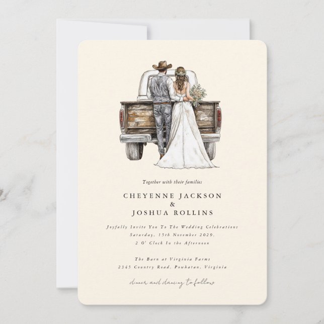 Modern Rustic Western Photo Wedding Invitation  Inbjudningar (Framsida)