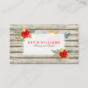Modern Rustic White Paint Wood & Flowers-accent Visitkort