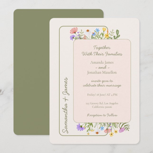 Modern Rustic Wildblomma Bröllop Inbjudningar (Fram/baksida)