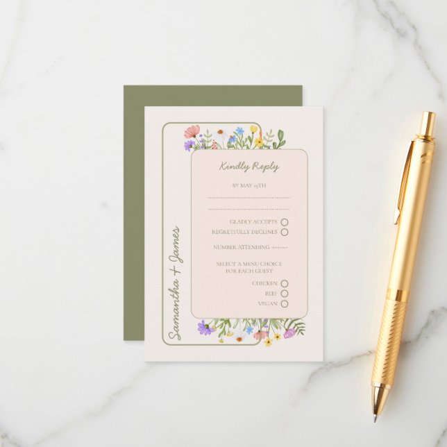 Modern Rustic Wildblomma Bröllop OSA Tilläggskort (Fram/Back In Situ)