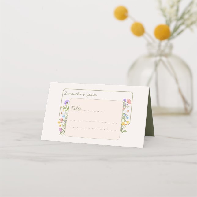 Modern Rustic Wildblomma Bröllop Placeringskort (Framsida)