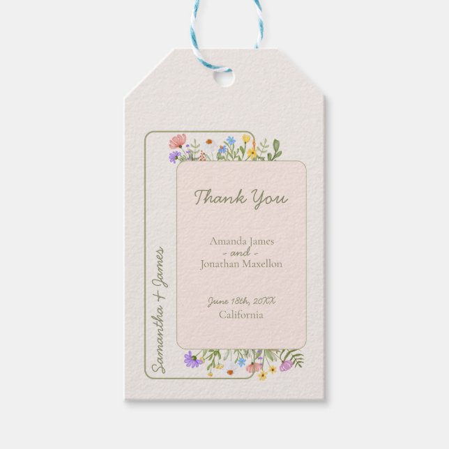 Modern Rustic Wildblomma Bröllop Presentetikett (Framsidan)