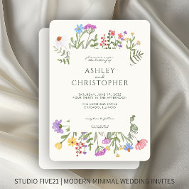 Modern Rustic Wildblomma Gräns Bröllop Inbjudningar