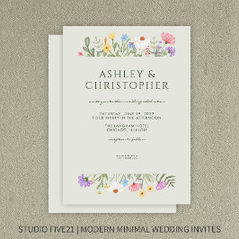 Modern Rustic Wildblomma Gräns Soft Sage Bröllop Inbjudningar