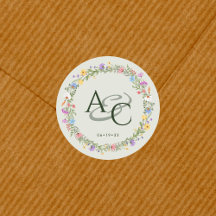 Modern Rustic Wildblommonogram Bröllop