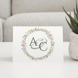 Modern Rustic Wildblommonogram Bröllop Tack Kort