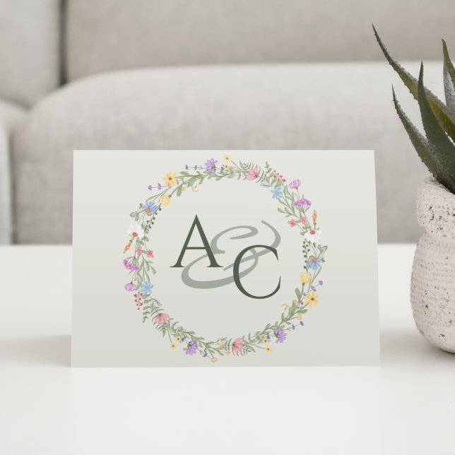 Modern Rustic Wildblommonogram Bröllop Tack Kort (Skapare uppladdad)