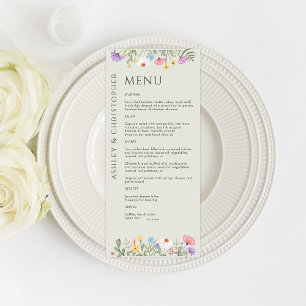 Modern Rustic Wildblomsoft Sage Bröllop Meny