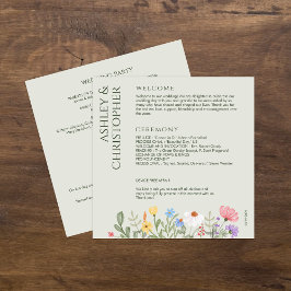 Modern Rustic Wildblomsoft Sage Bröllop Program