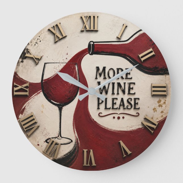 Modern Rustic Wine Lover More Wine Please Stor Klocka (Framsida)