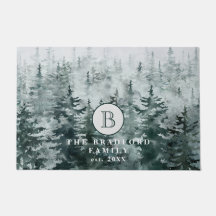 Modern Rustic Winter Grönt Forest Family Monogram