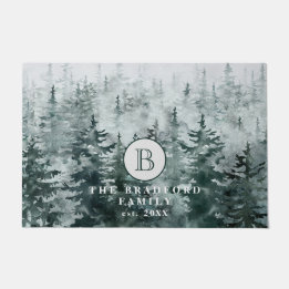Modern Rustic Winter Grönt Forest Family Monogram