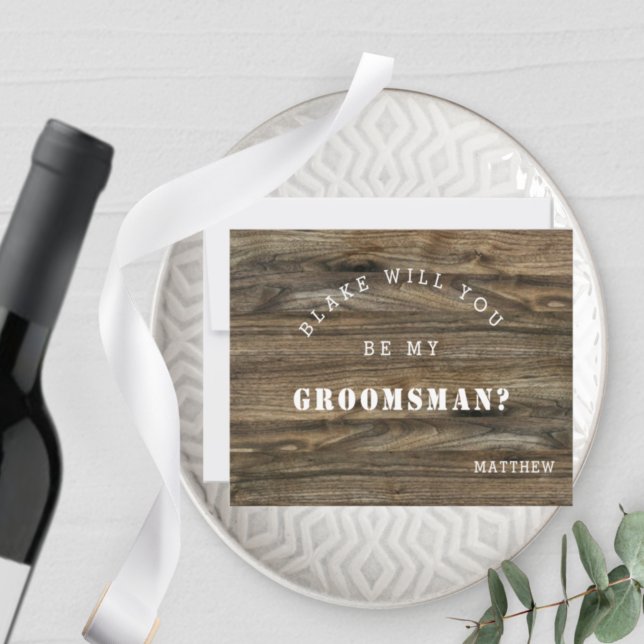 Modern Rustic Wood, blir du mitt Groomsman-kort? Anteckningskort (Skapare uppladdad)