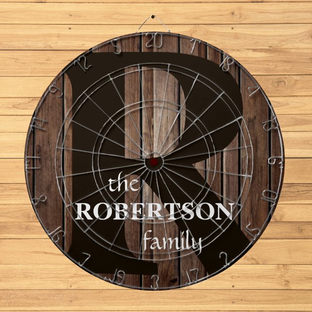 Modern Rustic Wood Family Monogram Darttavla (Skapare uppladdad)