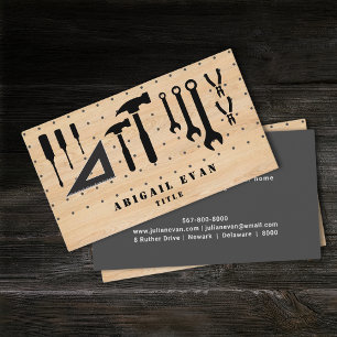 Modern Rustic Wood Grain Pegboard Handyman Verktyg Visitkort