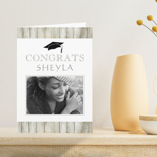 Modern Rustic Wood Gratulerar Studenten Photo Kort