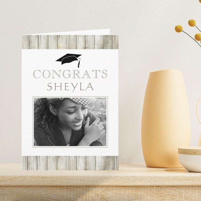 Modern Rustic Wood Gratulerar Studenten Photo Kort (Skapare uppladdad)