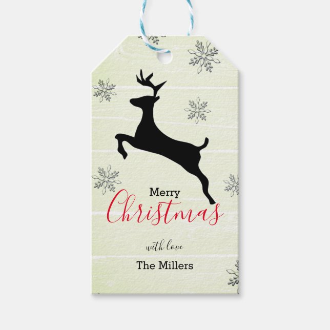 Modern Rustic Wood Reindeer Typography Presentetikett (Framsidan)
