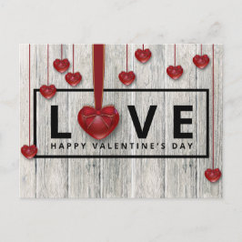 Modern Rustic Wood Valentine Day KÄRLEK Red Hearts Vykort